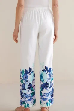 Online Soft Surroundings Ronna Linen Blend Wide Leg Pants WatercolorFloral