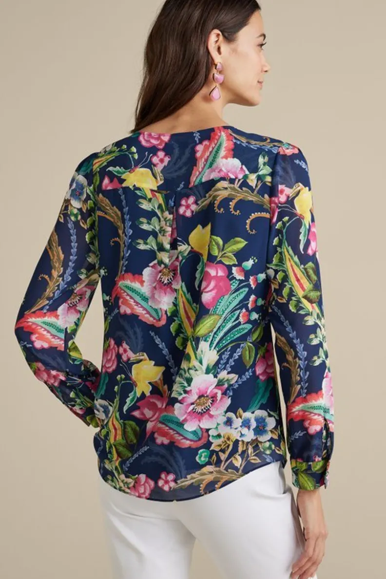 Fashion Soft Surroundings Samantha Georgette Top NavyPaisley