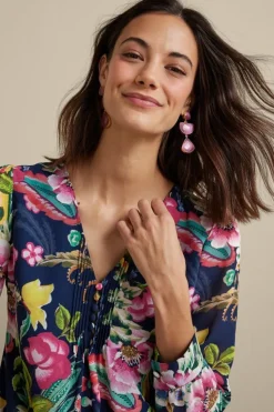 Fashion Soft Surroundings Samantha Georgette Top NavyPaisley