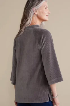 Hot Soft Surroundings Samina Corduroy Pullover ShorelineGrey