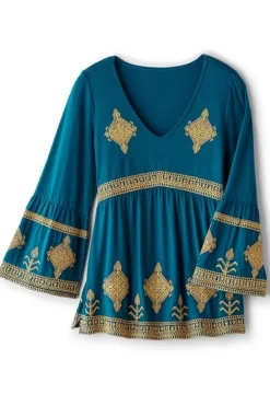 Hot Soft Surroundings Setara 3/4 Sleeve Top MoroccanBlue