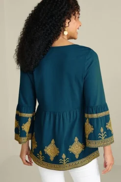 Hot Soft Surroundings Setara 3/4 Sleeve Top MoroccanBlue