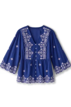 Clearance Soft Surroundings Shona Embroidered Top SodaliteBlue