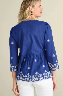Clearance Soft Surroundings Shona Embroidered Top SodaliteBlue