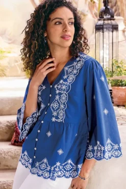 Clearance Soft Surroundings Shona Embroidered Top SodaliteBlue