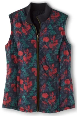 Discount Soft Surroundings Sienna Reversible Puffer Vest WildflowerAntiqueBlack