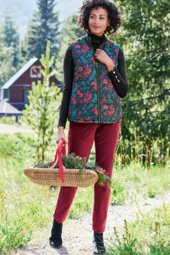 Discount Soft Surroundings Sienna Reversible Puffer Vest WildflowerAntiqueBlack