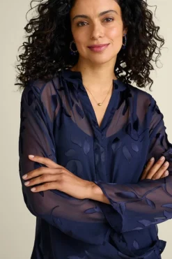 Discount Soft Surroundings Silk Convertible Shirt & Cami Navy