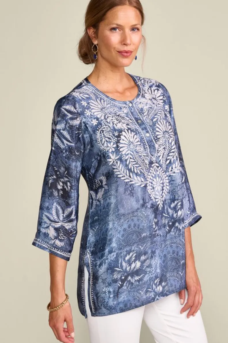 New Soft Surroundings Silvia Embroidered Tunic BlueMulti