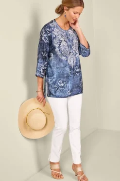 New Soft Surroundings Silvia Embroidered Tunic BlueMulti