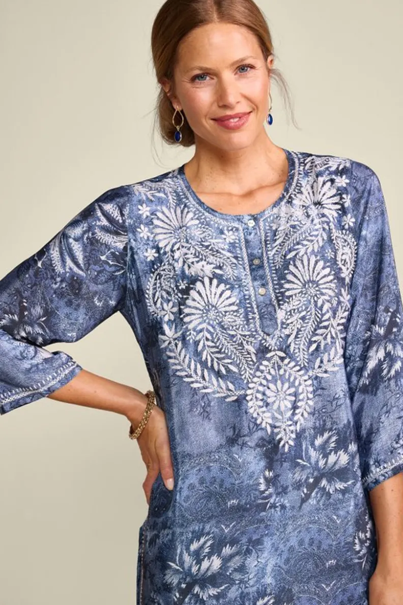 New Soft Surroundings Silvia Embroidered Tunic BlueMulti