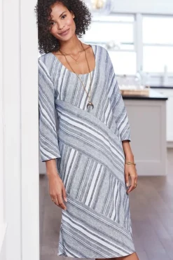 New Soft Surroundings Sonya Linen Dress White/Blue