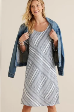 New Soft Surroundings Sonya Linen Dress White/Blue