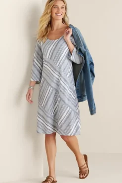New Soft Surroundings Sonya Linen Dress White/Blue