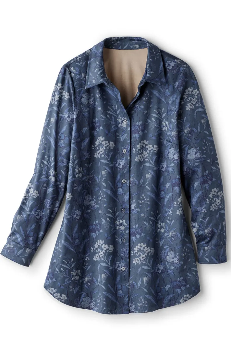 Best Soft Surroundings Stretch Faux Suede Boyfriend Tunic Shirt AviaryClimbingGarden