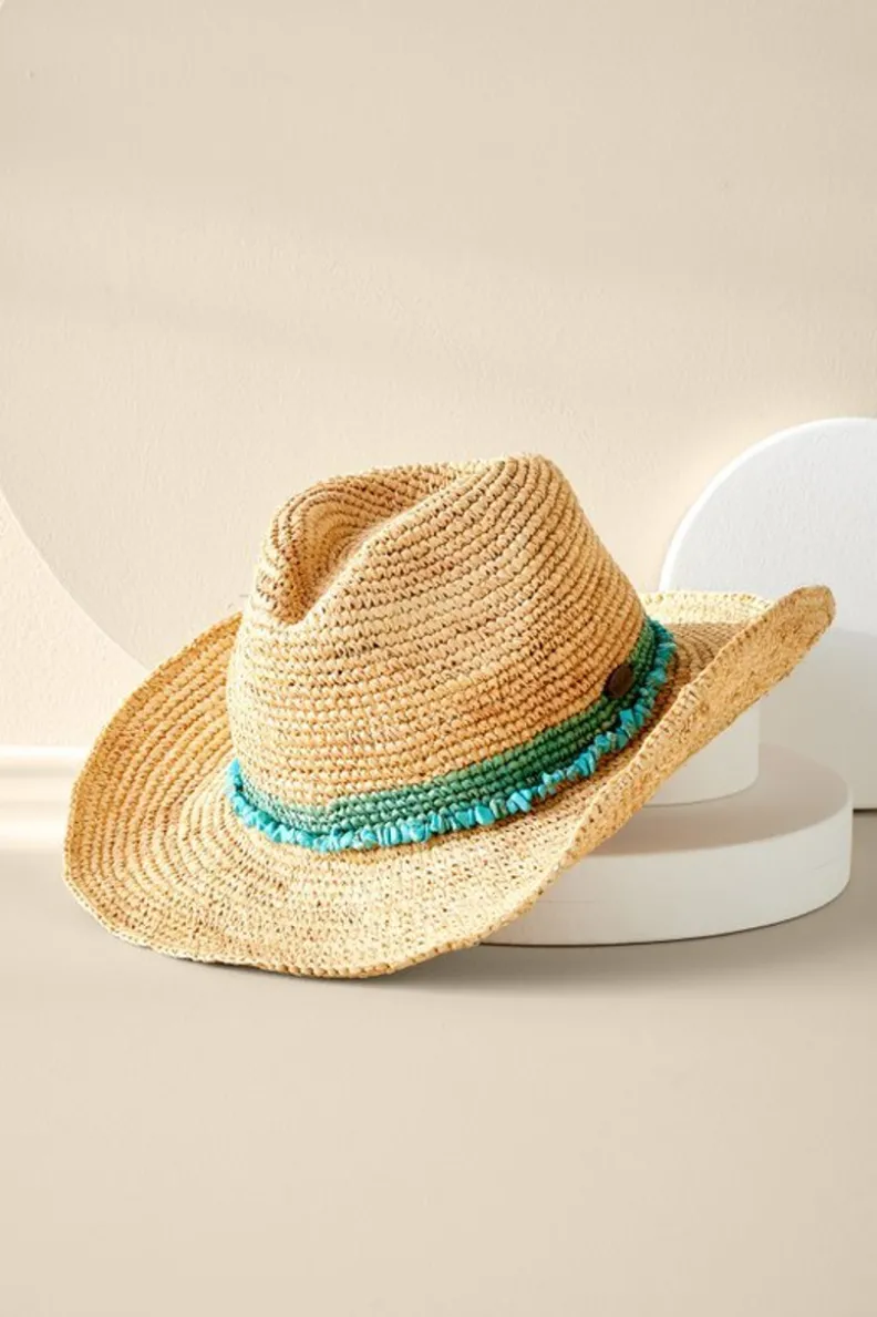 Hot Soft Surroundings Tahitian Cowboy Hat Turquoise