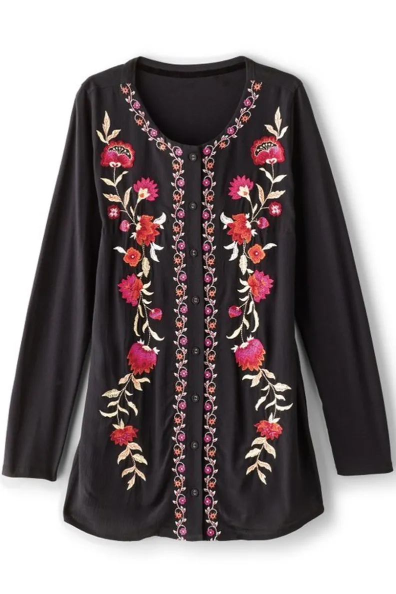 Sale Soft Surroundings Talulla Embroidered Tunic BlackBeauty