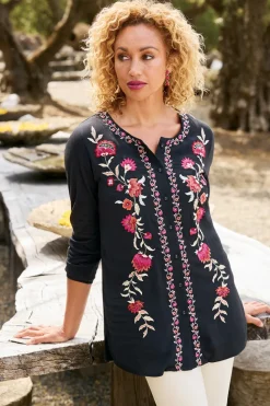 Sale Soft Surroundings Talulla Embroidered Tunic BlackBeauty