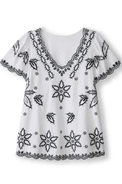 Fashion Soft Surroundings Teres Embroidered Tee IvoryPearl