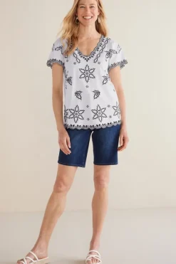 Fashion Soft Surroundings Teres Embroidered Tee IvoryPearl