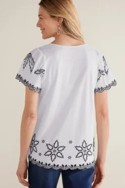 Fashion Soft Surroundings Teres Embroidered Tee IvoryPearl