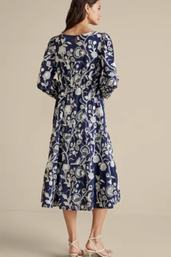 Clearance Soft Surroundings Tilda Embroidered Midi Dress Navy