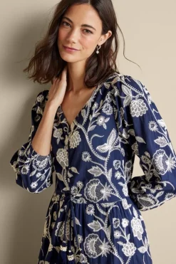 Clearance Soft Surroundings Tilda Embroidered Midi Dress Navy