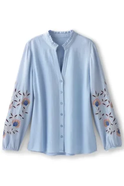 New Soft Surroundings Titania Embroidered Top ChambrayBlue