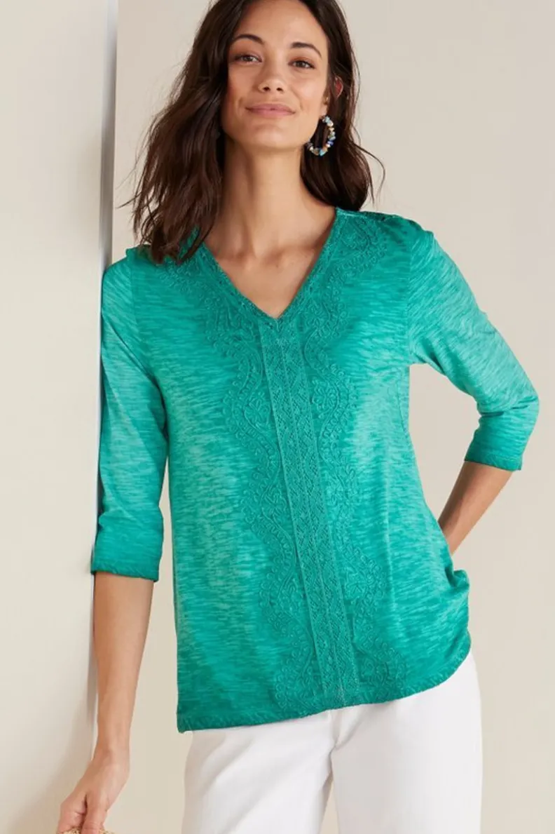 Discount Soft Surroundings Trevi Lace Top JewelGreen