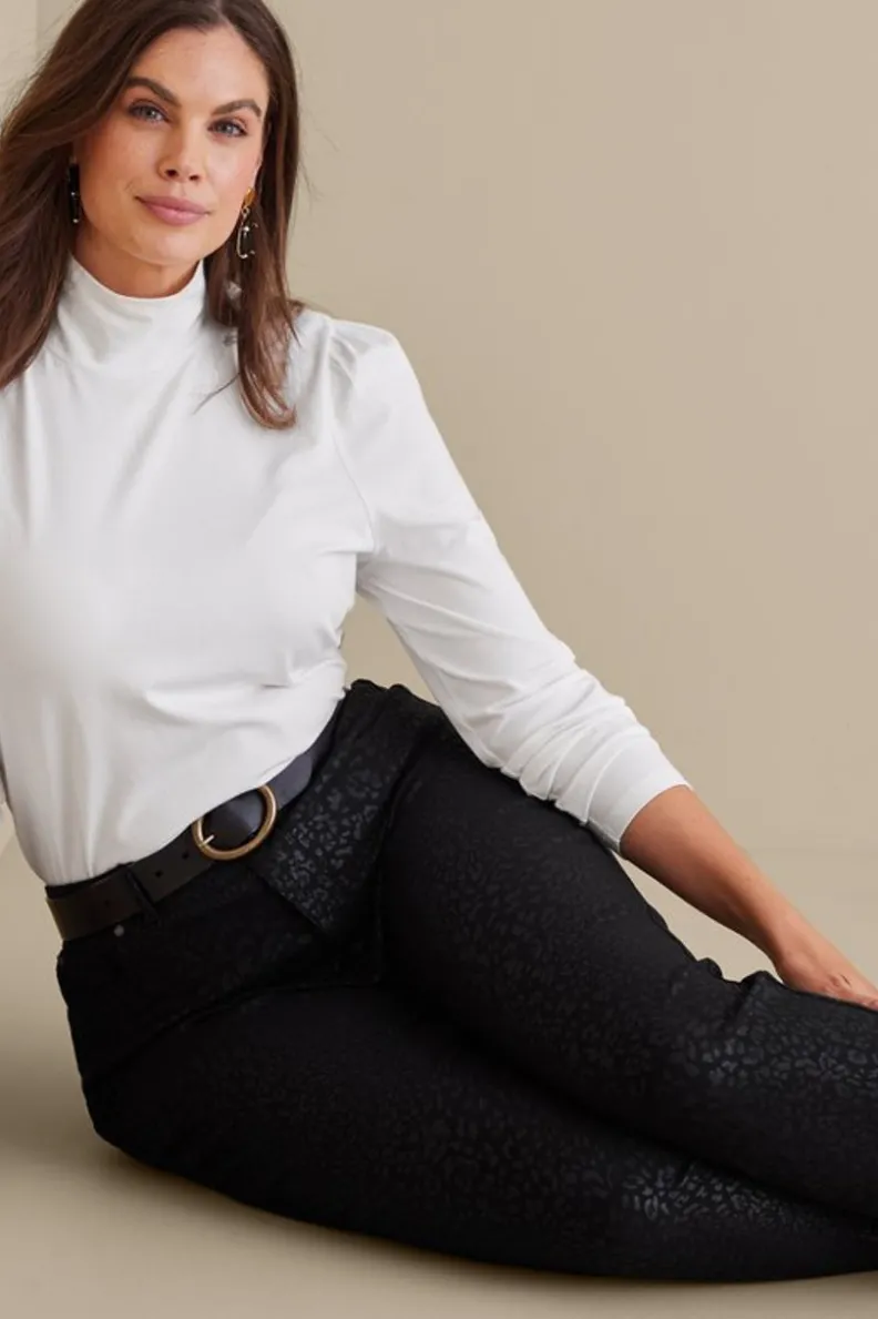 Sale Soft Surroundings Ultimate Denim Animal Straight Leg Jeans MetallicAnimal