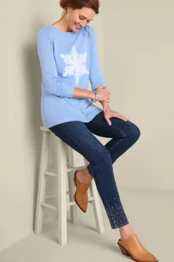 Clearance Soft Surroundings Ultimate Denim Crystal Pull-On Slim Leg Jeans RiverWash