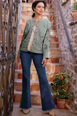 Best Soft Surroundings Ultimate Denim Slit Hem Flare Jeans TidalBlueWash