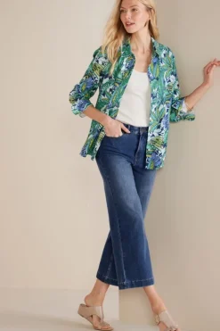 Discount Soft Surroundings Ultimate Denim Wide Leg Crop Jeans MirrorLakeWash