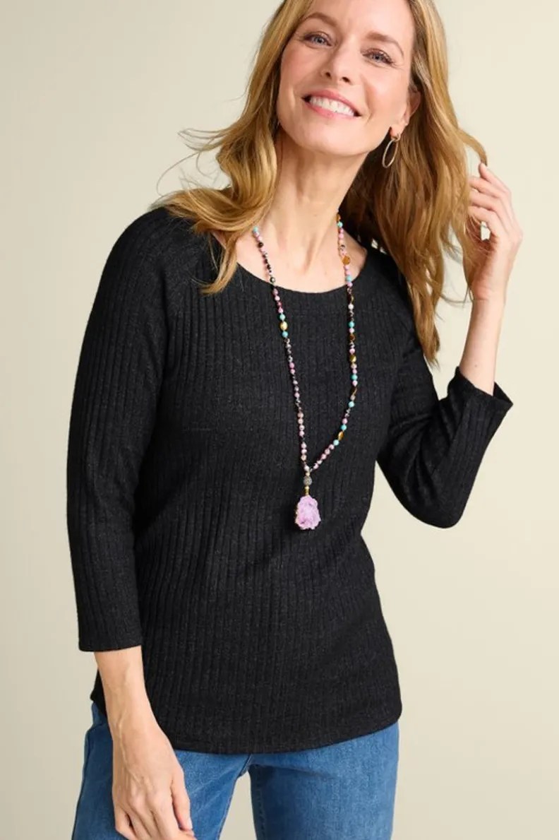 Fashion Soft Surroundings Veda Rib Top WashedBlack