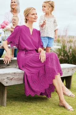 New Soft Surroundings Verena Eyelet Midi Dress DeepOrchid