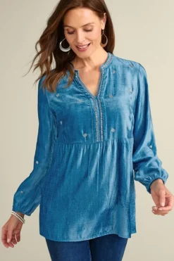Best Soft Surroundings Verna Embellished Velvet Tunic BlueSapphire