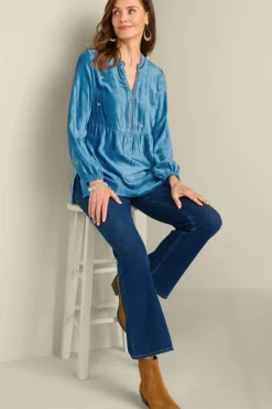 Best Soft Surroundings Verna Embellished Velvet Tunic BlueSapphire