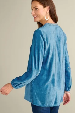 Best Soft Surroundings Verna Embellished Velvet Tunic BlueSapphire