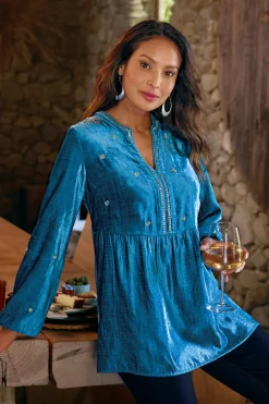 Best Soft Surroundings Verna Embellished Velvet Tunic BlueSapphire