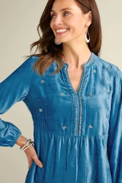 Best Soft Surroundings Verna Embellished Velvet Tunic BlueSapphire
