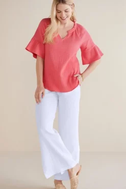 Clearance Soft Surroundings Vinka Gauze Pullover SunkistCoral