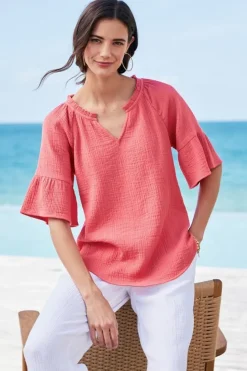 Clearance Soft Surroundings Vinka Gauze Pullover SunkistCoral