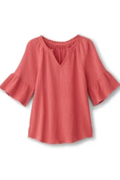 Clearance Soft Surroundings Vinka Gauze Pullover SunkistCoral
