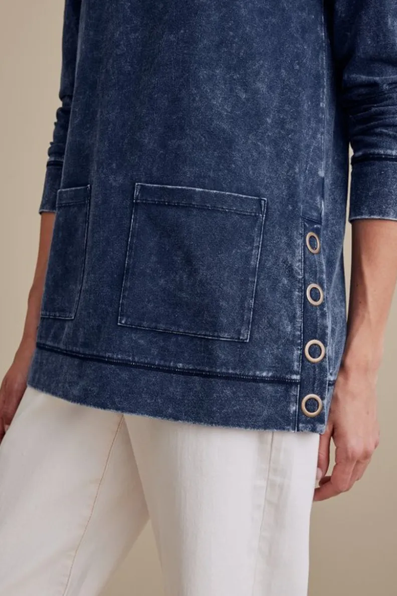 Discount Soft Surroundings Washed Make It Snappy Pullover DenimBlue