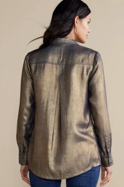 Fashion Soft Surroundings Zafina Shirt MetallicGoldLuster
