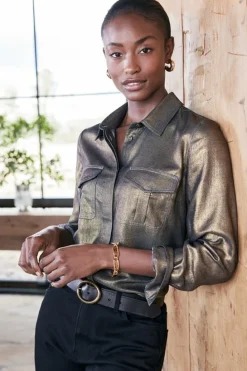 Fashion Soft Surroundings Zafina Shirt MetallicGoldLuster