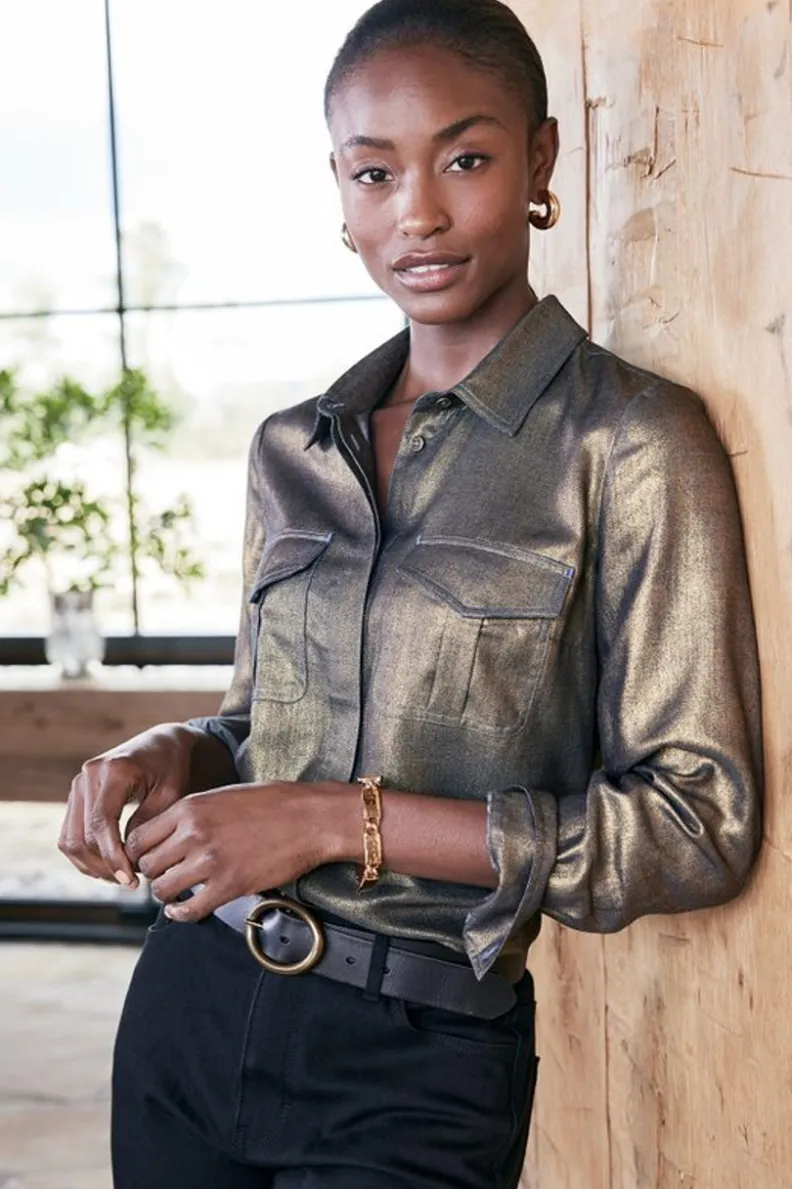 Fashion Soft Surroundings Zafina Shirt MetallicGoldLuster