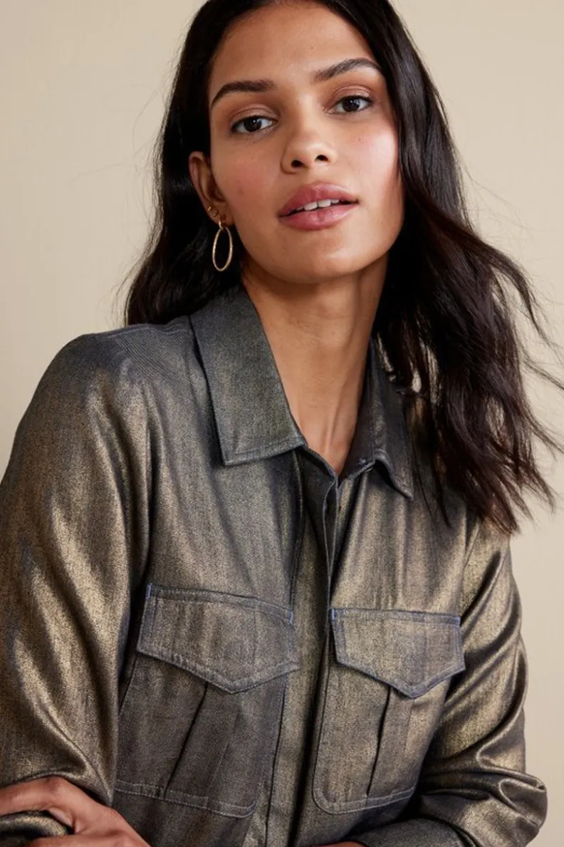 Fashion Soft Surroundings Zafina Shirt MetallicGoldLuster