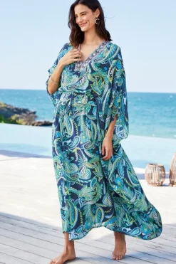 New Soft Surroundings Zorica Caftan CoastalPaisleyBlue
