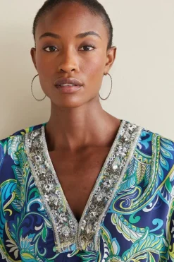 New Soft Surroundings Zorica Caftan CoastalPaisleyBlue